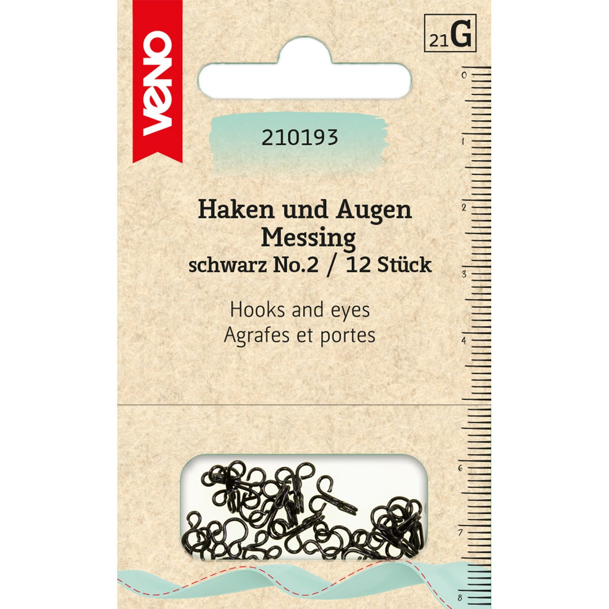 Haken und Augen No. 2 von VENO in Silber – Set mit 12 Stück für stabile Verschlüsse an Kleidung und Textilien